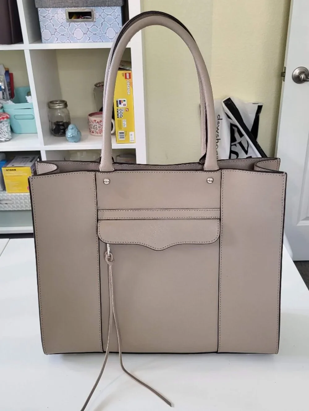 Rebecca Minkoff Beige Saffiano Leather, Medium Morning After Bag(M.A.B) Tote